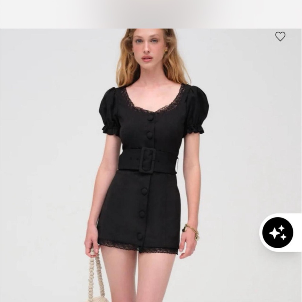 LoveShackFancy Black Mini Dress with Puff Sleeves